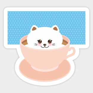 Cute Kawaii cat in pink cup of froth art coffee (1) Sticker